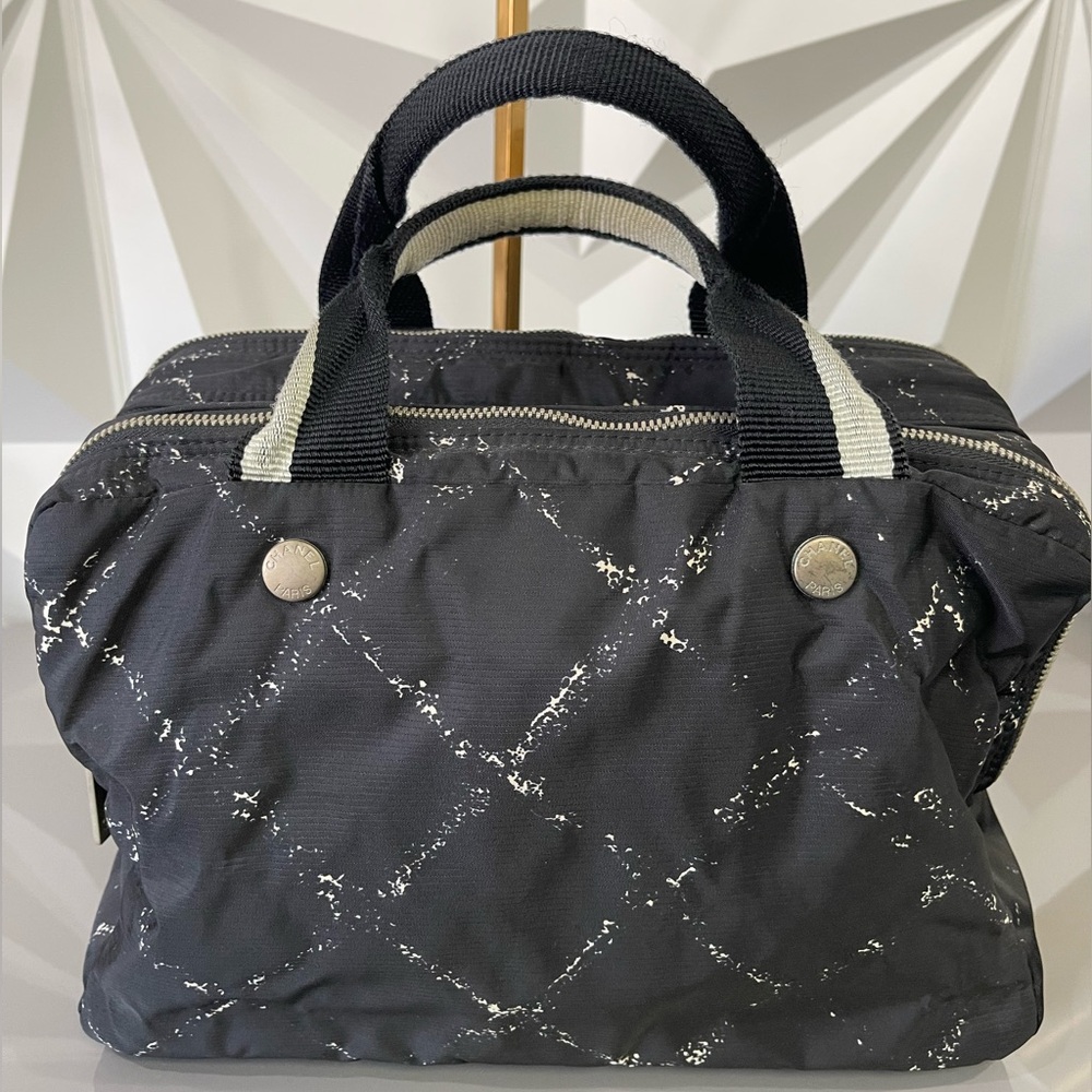 Chanel Travel Ligne Toiletry Bag Black/White nylon print